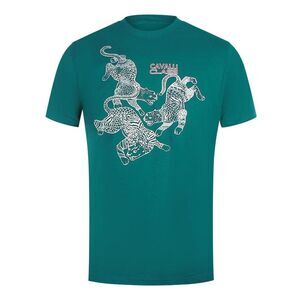 Cavalli Class Mens Leopard Logo T-Shirt / Green
